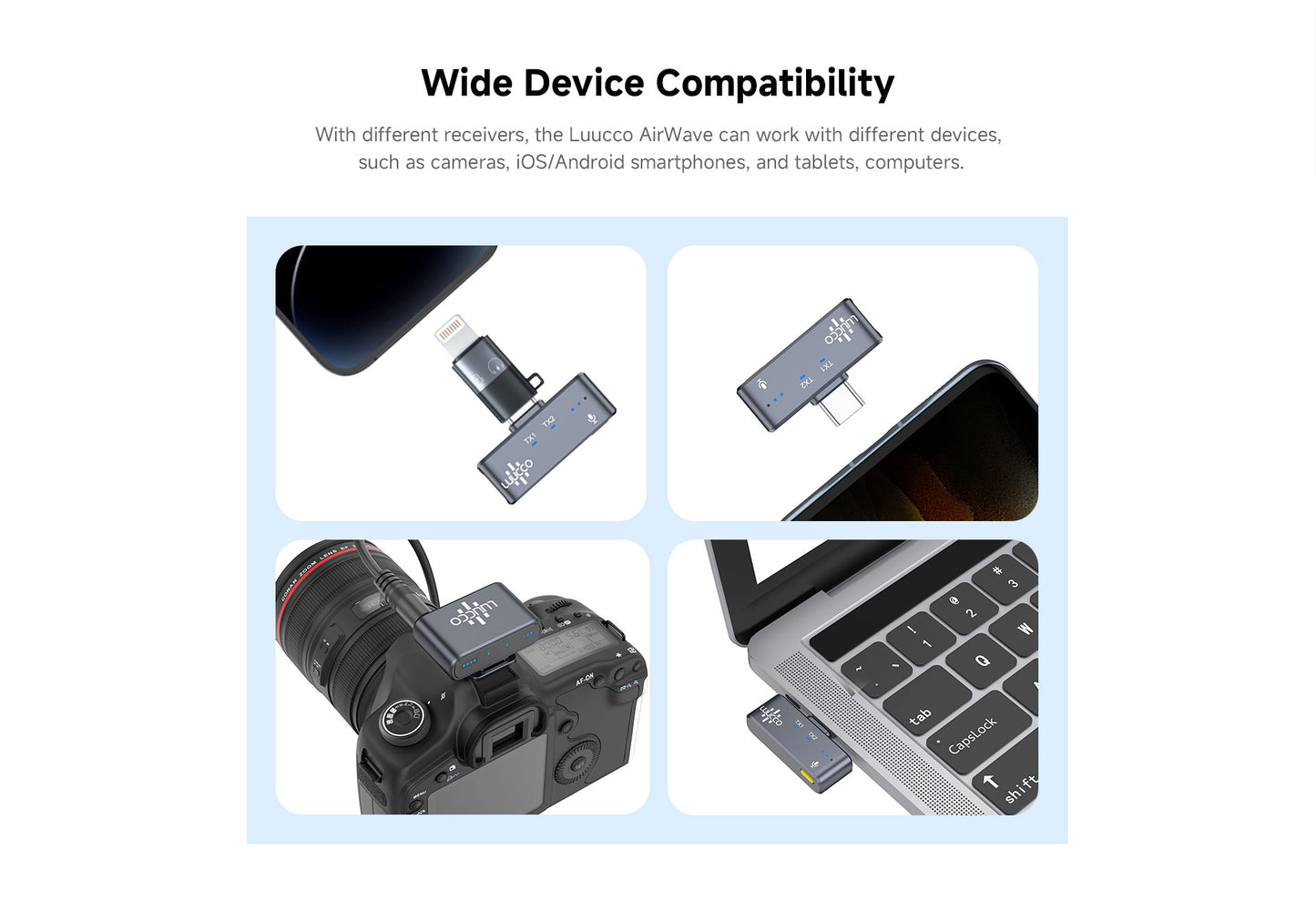 LUUCCO AirWave Pro-K2 Wireless Lavalier Mic – Dual USB-C Recording Combo