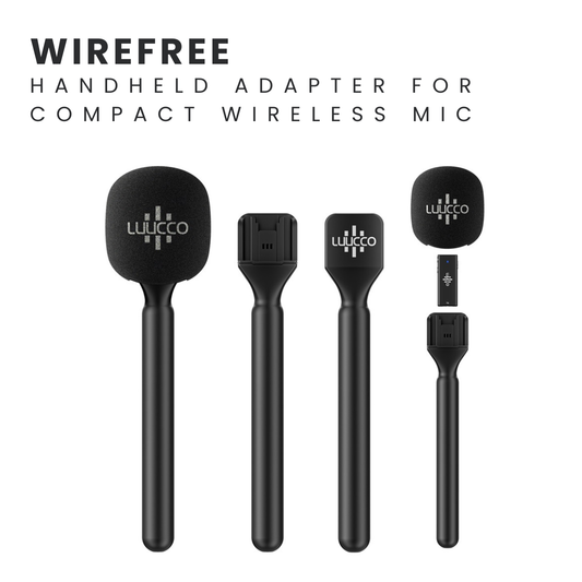 LUUCCO WireFree Handheld Adapter attached to wireless microphone for vlogging